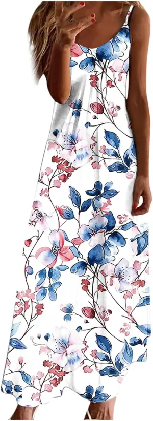 Summer Dresses for Women 2025 Beach Vacation Maxi Dress Spaghetti Strap Floral Print Sundress Casual Travel Clothes