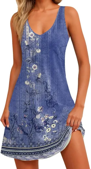 Summer Dresses for Women 2025 Casual V Neck Sleeveless Sundresses Boho Tank Dress Beach Dresses with Pockets