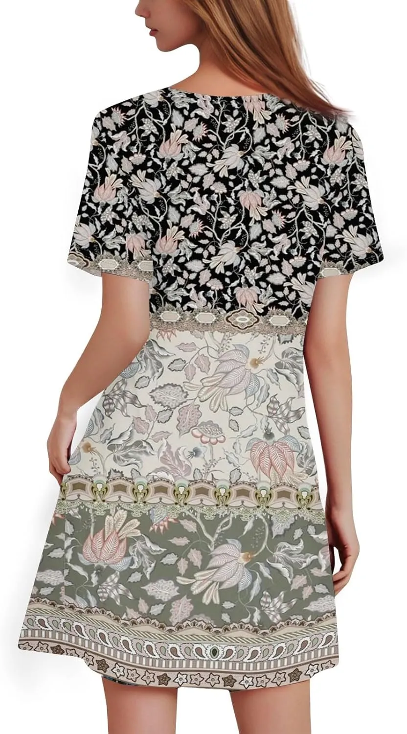 Summer Dresses for Women 2025 Crew Neck Short Sleeve Mini Dress for Women Sexy Flowy Skirt Trendy Clothes Sundress