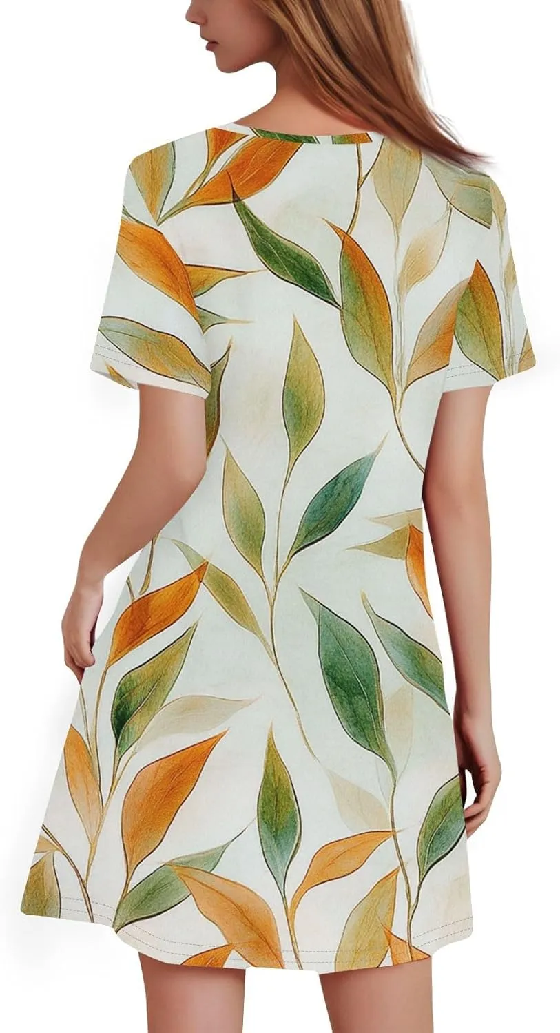 Summer Dresses for Women 2025 Crew Neck Short Sleeve Mini Dress for Women Sexy Flowy Skirt Trendy Clothes Sundress