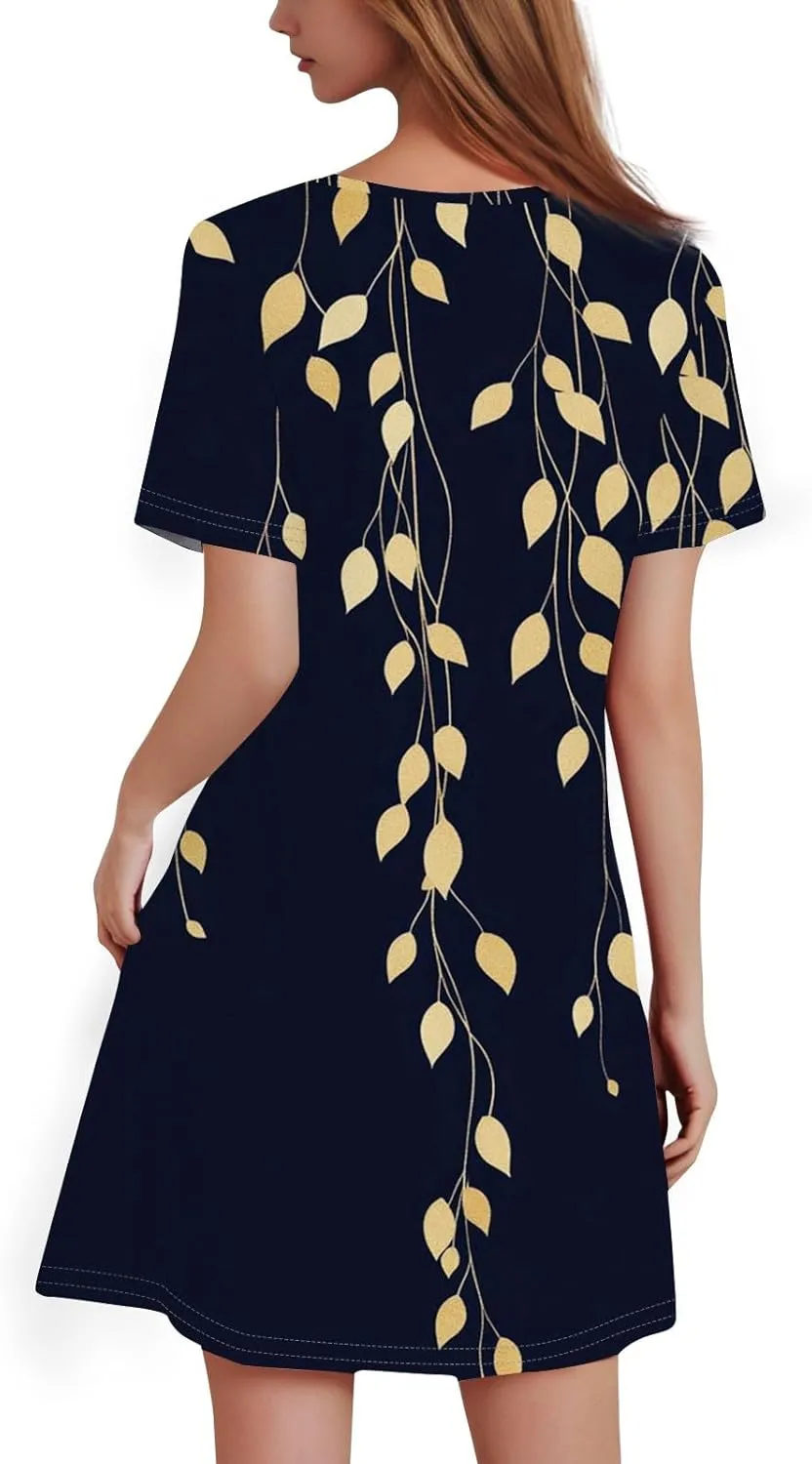 Summer Dresses for Women 2025 Crew Neck Short Sleeve Mini Dress for Women Sexy Flowy Skirt Trendy Clothes Sundress
