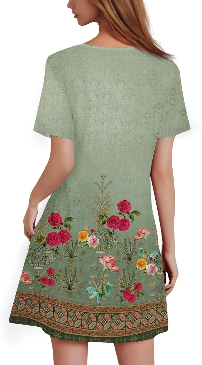Summer Dresses for Women 2025 Crew Neck Short Sleeve Mini Dress for Women Sexy Flowy Skirt Trendy Clothes Sundress