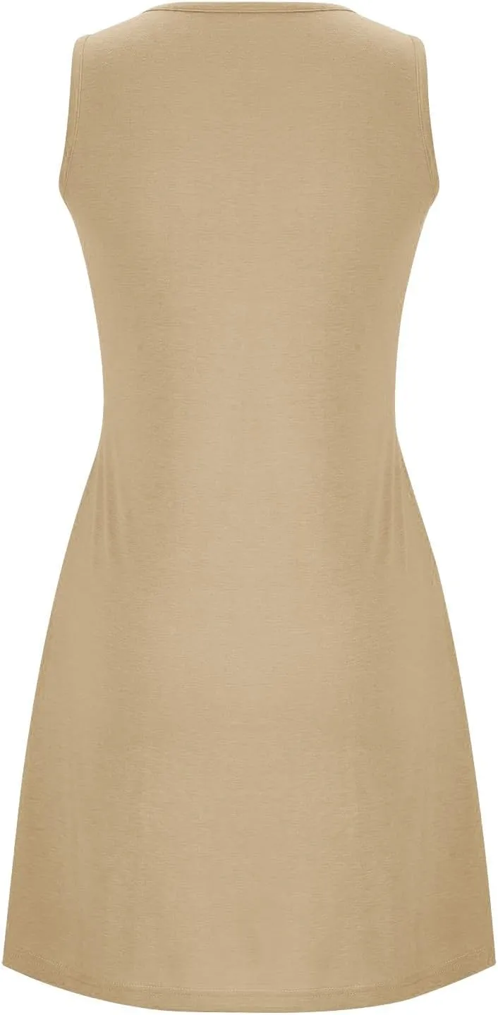 Summer Dresses for Women 2025 Loose Beach Vacation Casual Crew Neck Sleeveless Sundresses with Pockets Tank Dress