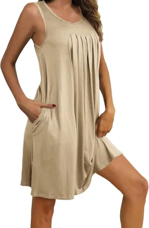 Summer Dresses for Women 2025 Loose Beach Vacation Casual Crew Neck Sleeveless Sundresses with Pockets Tank Dress