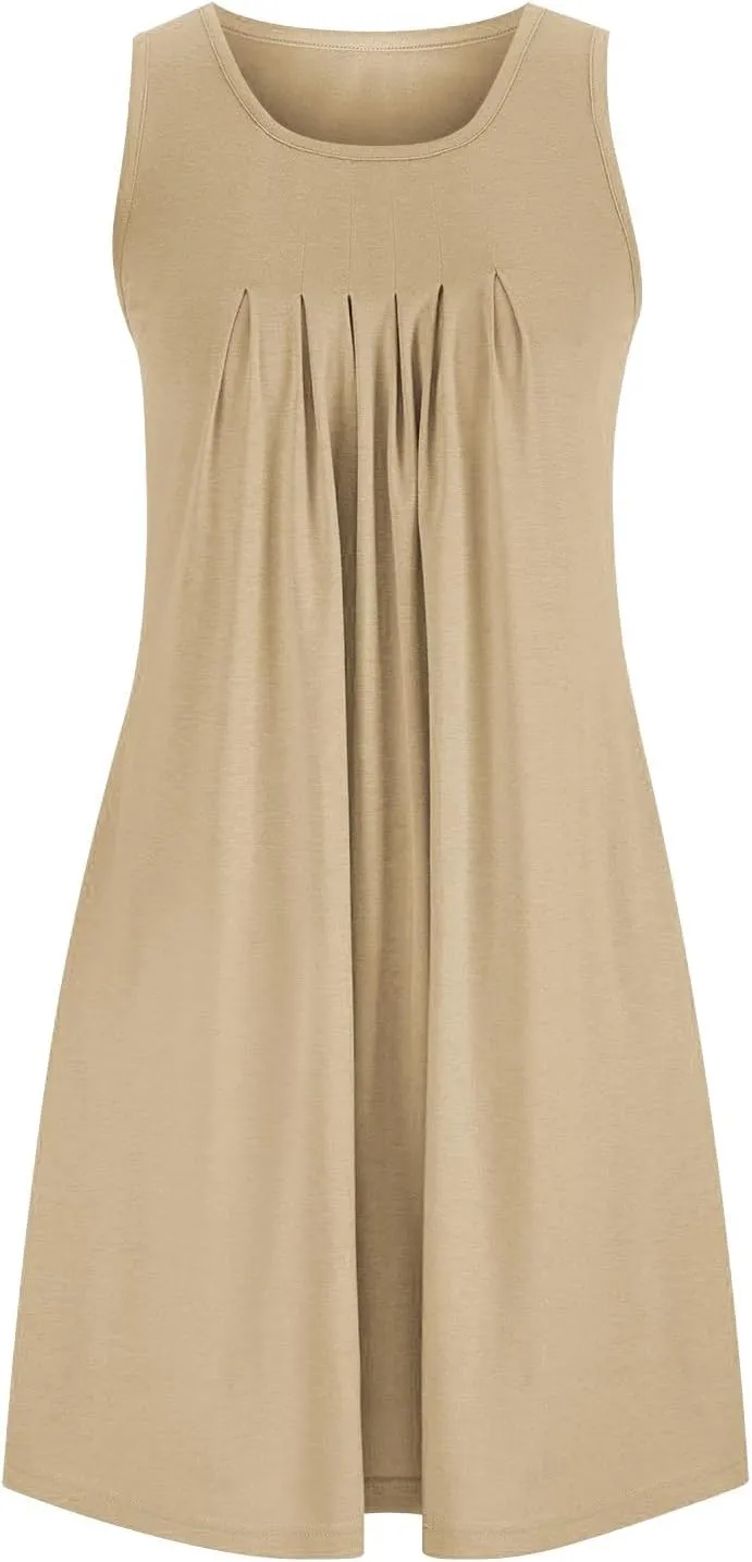 Summer Dresses for Women 2025 Loose Beach Vacation Casual Crew Neck Sleeveless Sundresses with Pockets Tank Dress