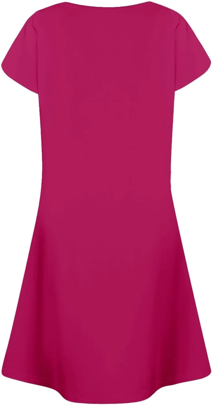 Summer Dresses for Women 2025 Petal Sleeve T Shirt Dress Pleated Solid Color Mini Sundress Clothes with Pockets