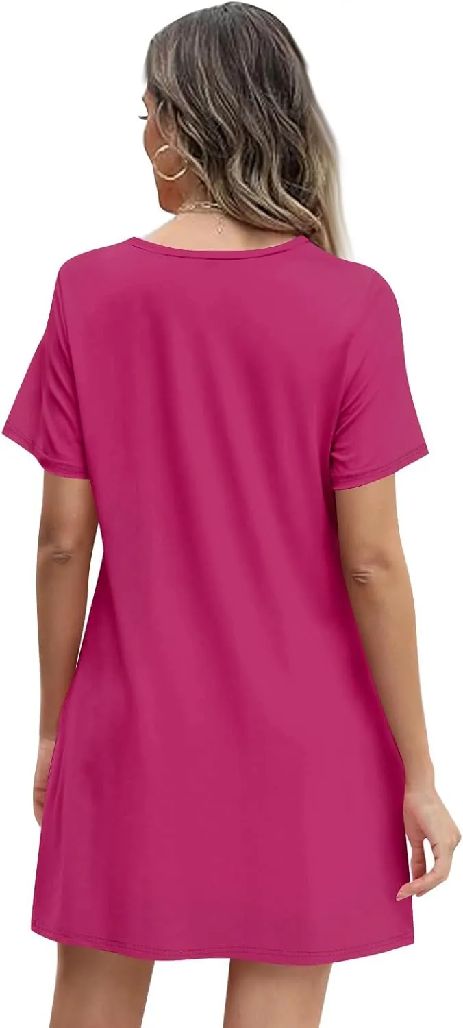 Summer Dresses for Women 2025 Petal Sleeve T Shirt Dress Pleated Solid Color Mini Sundress Clothes with Pockets