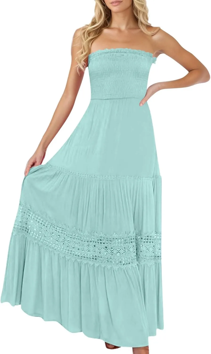 Summer Dresses for Women 2025 Sexy Sleeveless Strapless Maxi Dress Trendy Tube Top Sundress Casual Beach Cover Ups