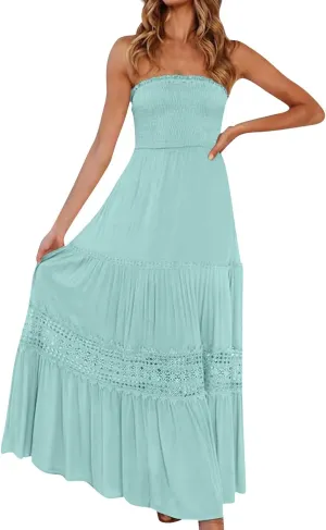 Summer Dresses for Women 2025 Sexy Sleeveless Strapless Maxi Dress Trendy Tube Top Sundress Casual Beach Cover Ups