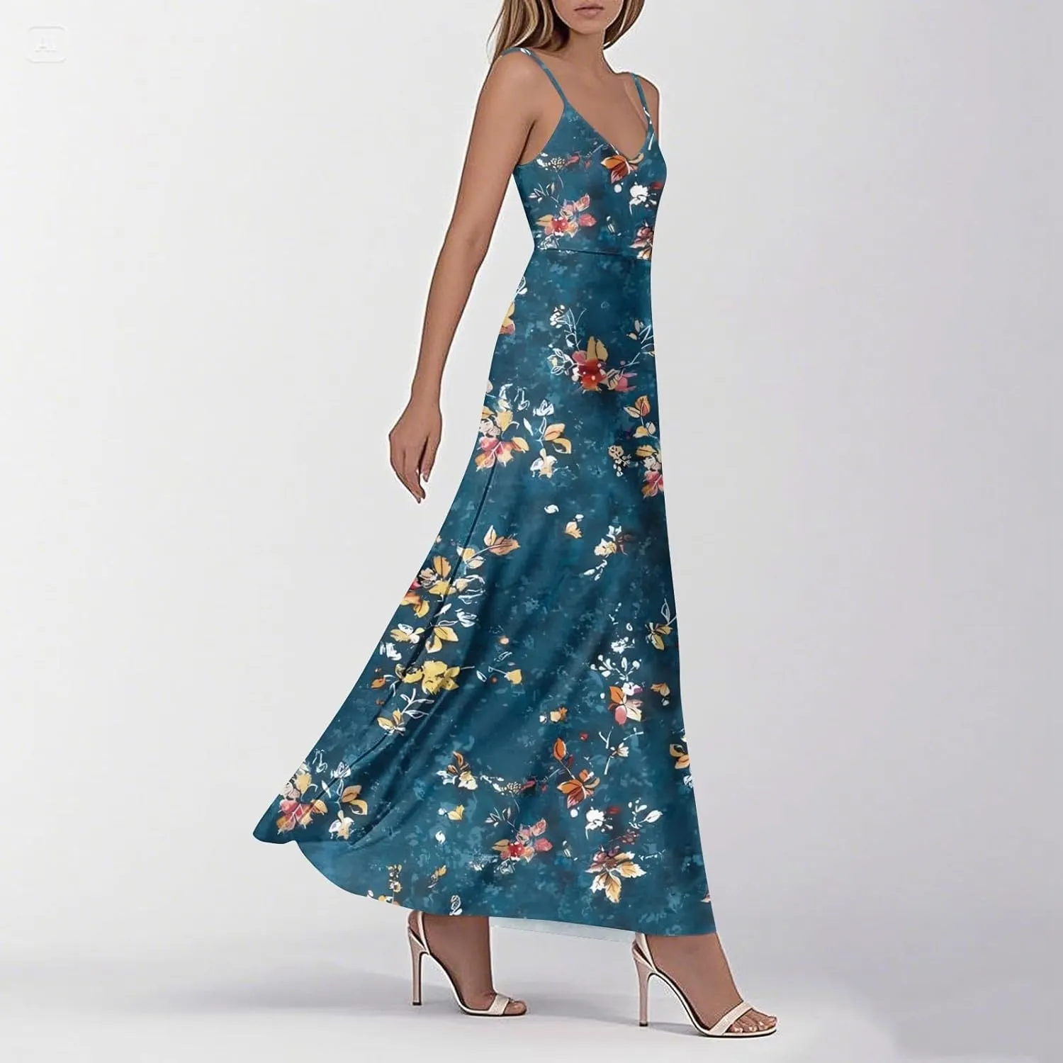 Summer Dresses for Women 2025 Spring Adjustable Spaghetti Strap Maxi Dress Floral Beach Vacation Long Sundress