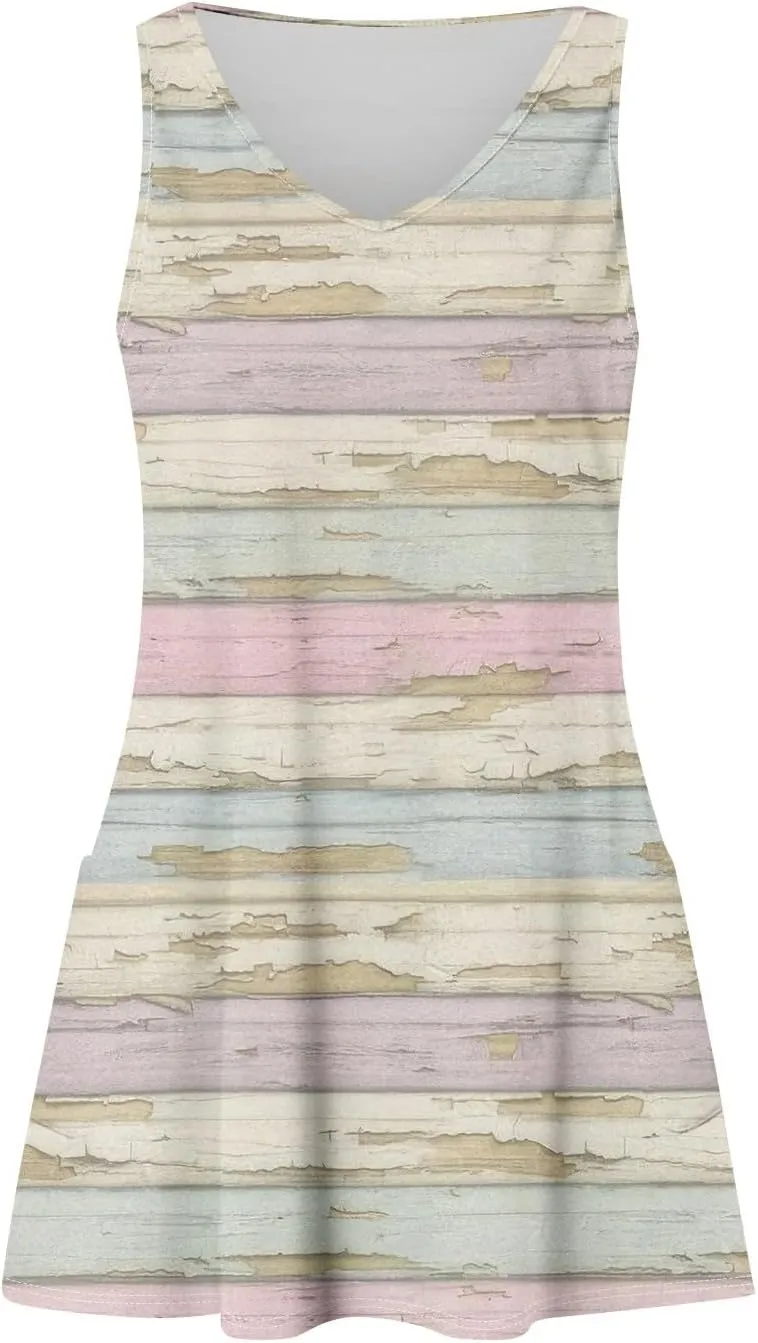 Summer Dresses for Women 2025 V Neck Sleeveless Floral Mini Dress Cute Beach Flowy A Line Tshirt Dress with Pockets