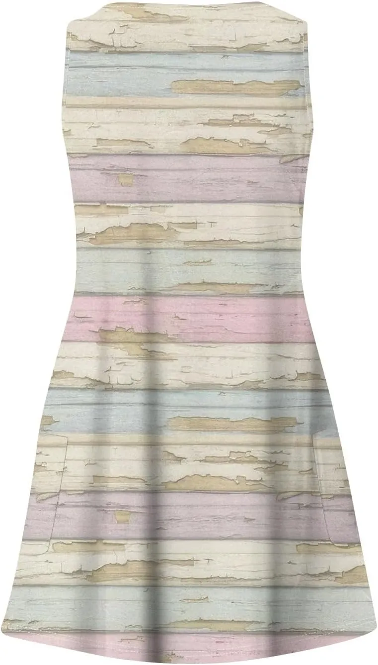 Summer Dresses for Women 2025 V Neck Sleeveless Floral Mini Dress Cute Beach Flowy A Line Tshirt Dress with Pockets