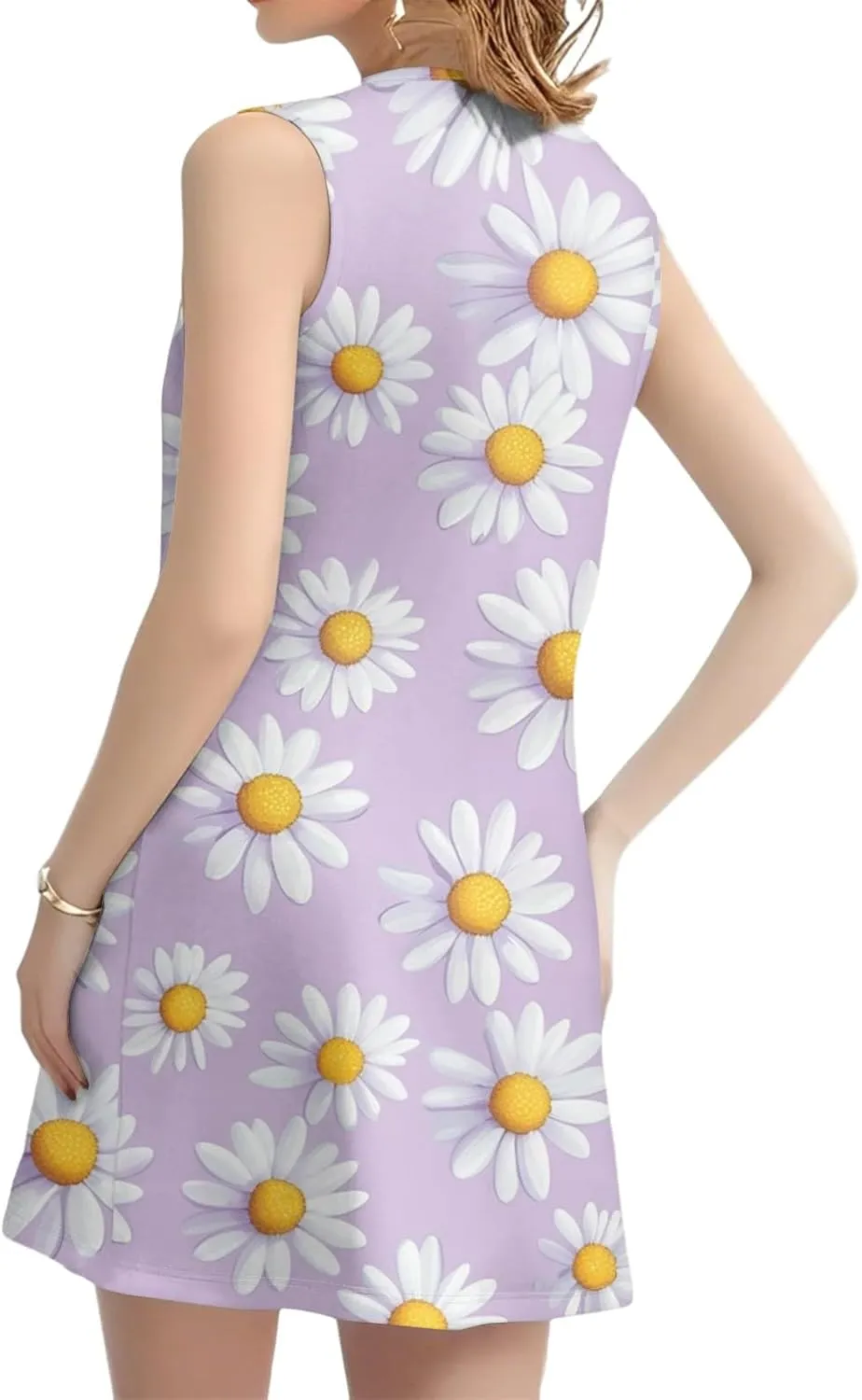 Summer Dresses for Women Casual Round Neck Aline Sleeveless Mini Dress Floral Print Tropical Tank Dress