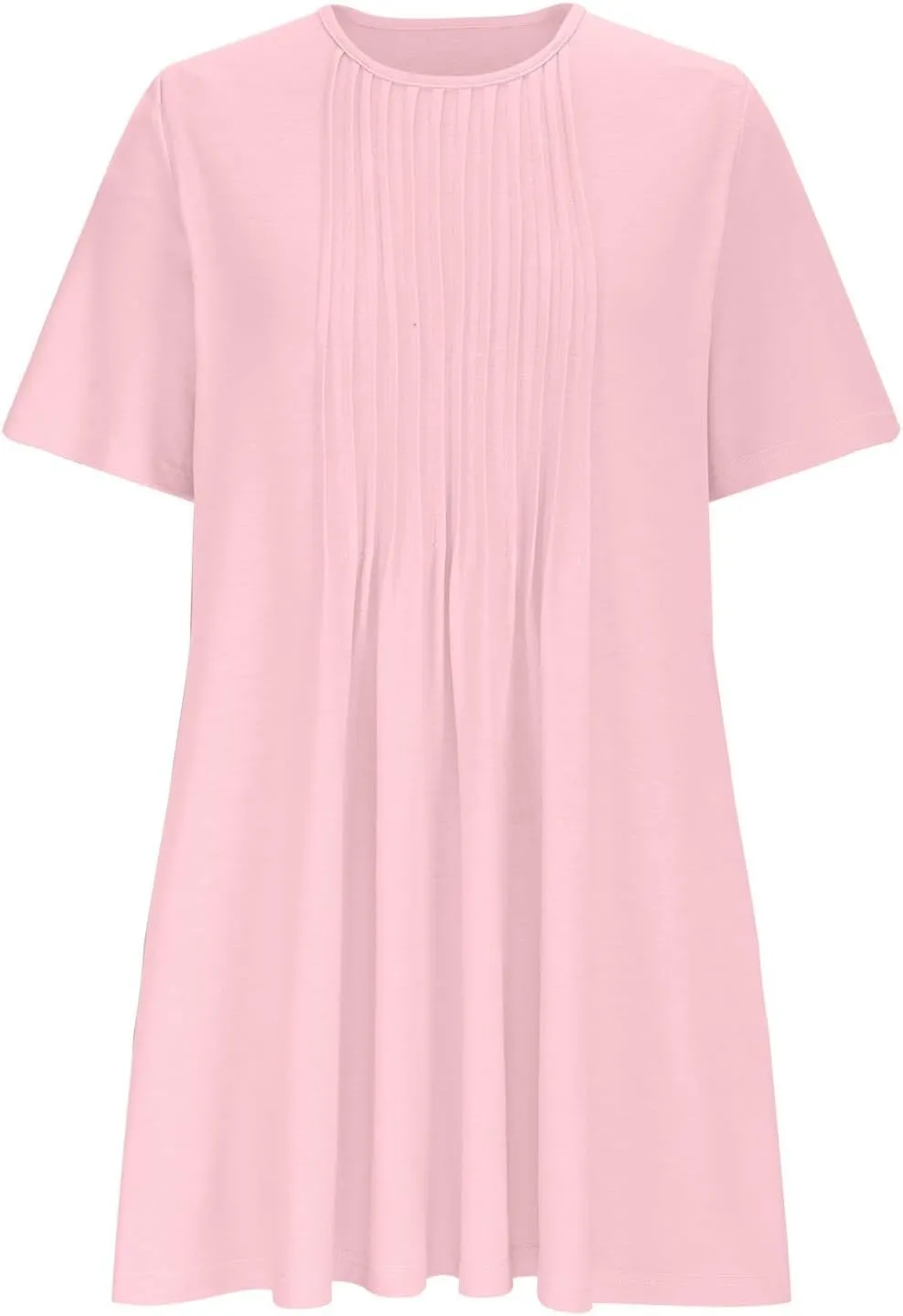 Summer Dresses for Women Casual Spring Midi Dress Short Sleeve Ruffle Hem Crewneck Solid Color Loose Pleated Smock Mini Dress
