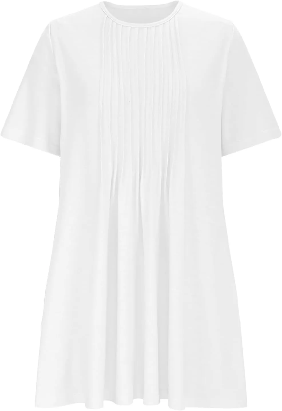 Summer Dresses for Women Casual Spring Midi Dress Short Sleeve Ruffle Hem Crewneck Solid Color Loose Pleated Smock Mini Dress
