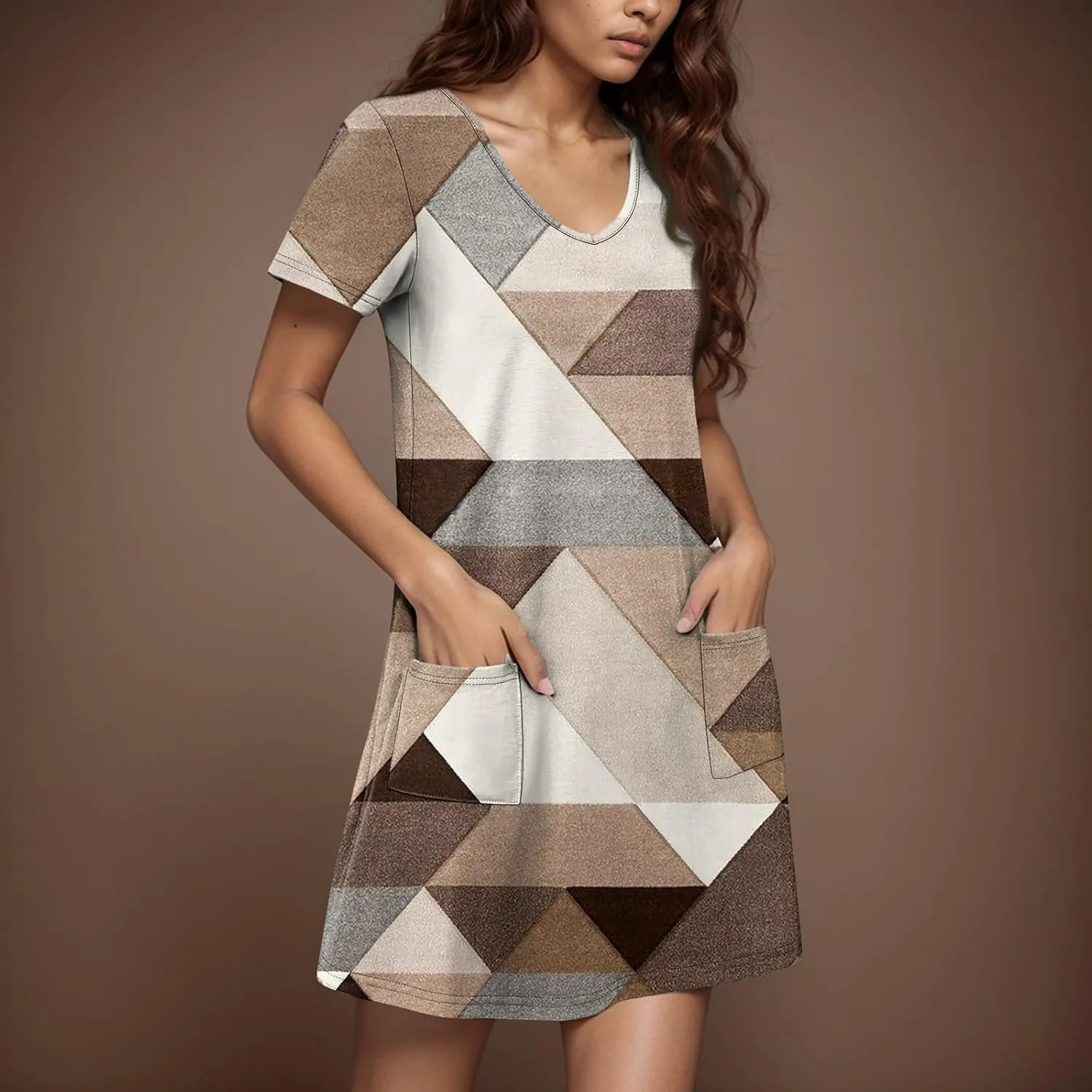 Summer Dresses for Women V-Neck Short Sleeve T Shirt Dress Casual Sundresses Floral Swimsuit Coverup Loose with Pockets