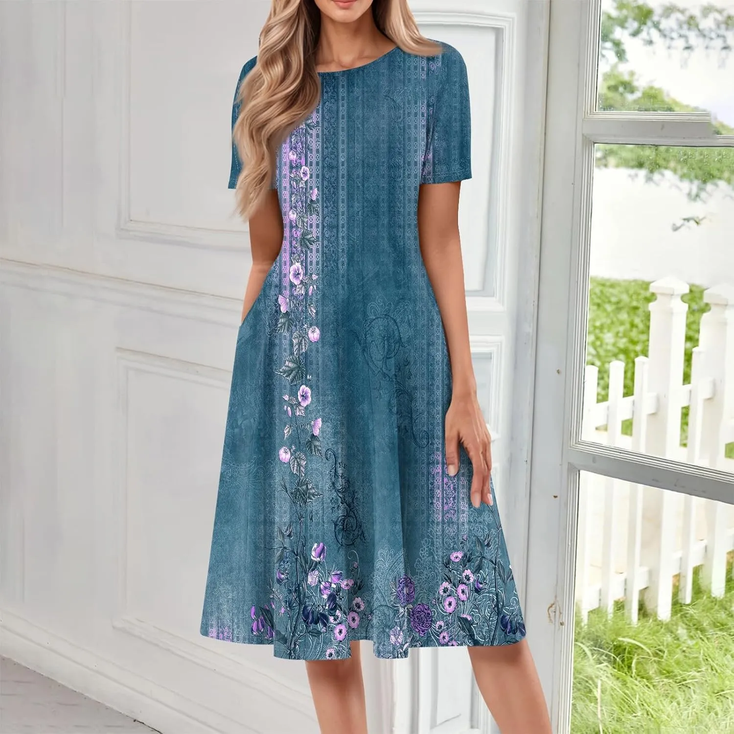 Summer Dresses Women Midi Dresses for Women Fitted Tight Short Sleeve A Line Dresses Women Summer