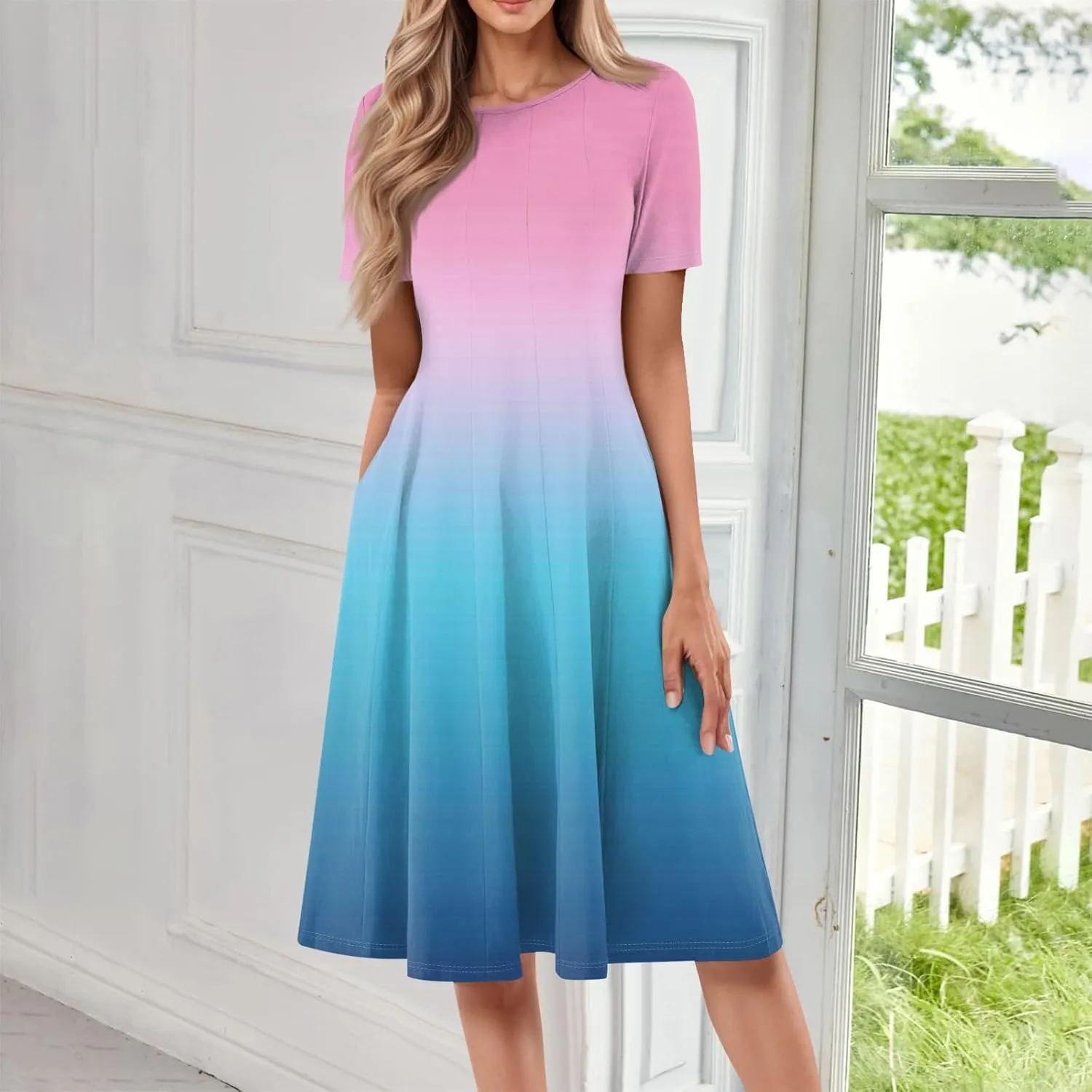 Summer Dresses Women Midi Dresses for Women Fitted Tight Short Sleeve A Line Dresses Women Summer