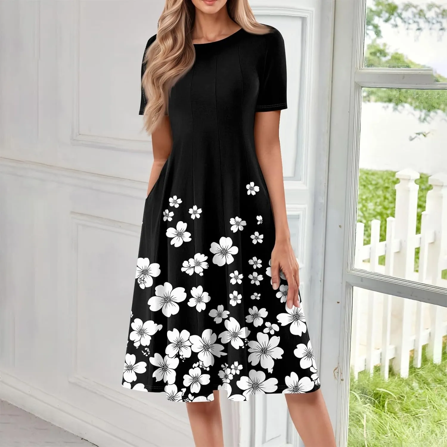 Summer Dresses Women Midi Dresses for Women Fitted Tight Short Sleeve A Line Dresses Women Summer