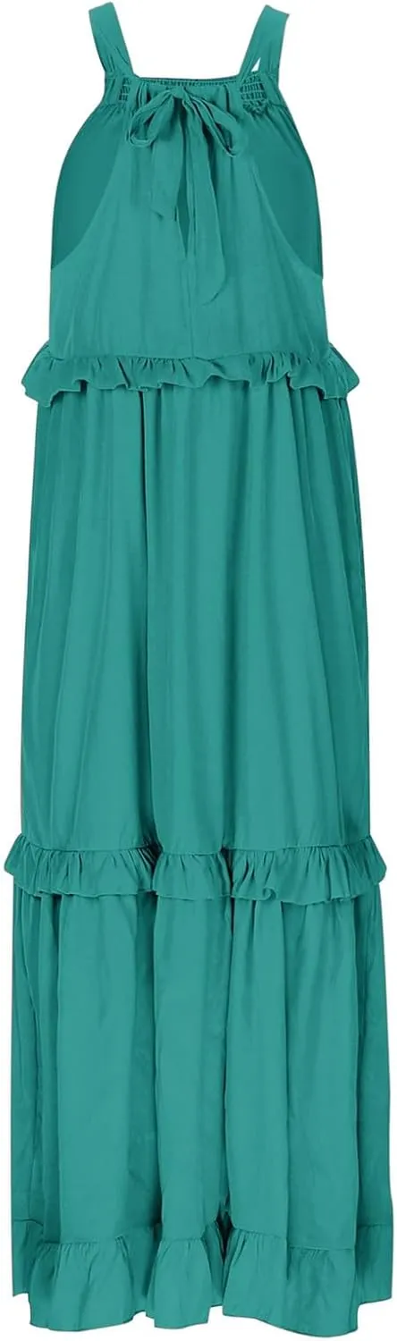 Summer Maxi Dresses for Women 2025 Elegant Flowy Tiered Ruffle Dress Casual Loose Swing Beach Vacation Clothes