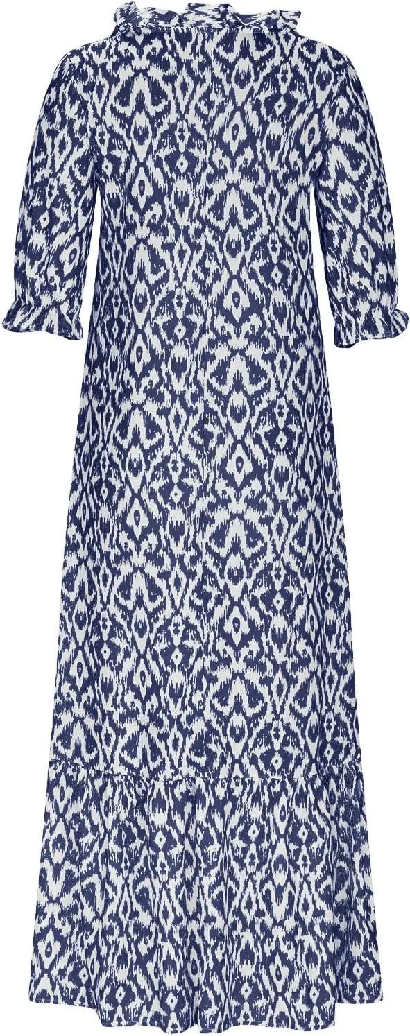 Summer Maxi Dresses for Women 2025 Vacation 3/4 Sleeve Boho Floral Long Dresses V Neck Casual Comfy Loose Dress