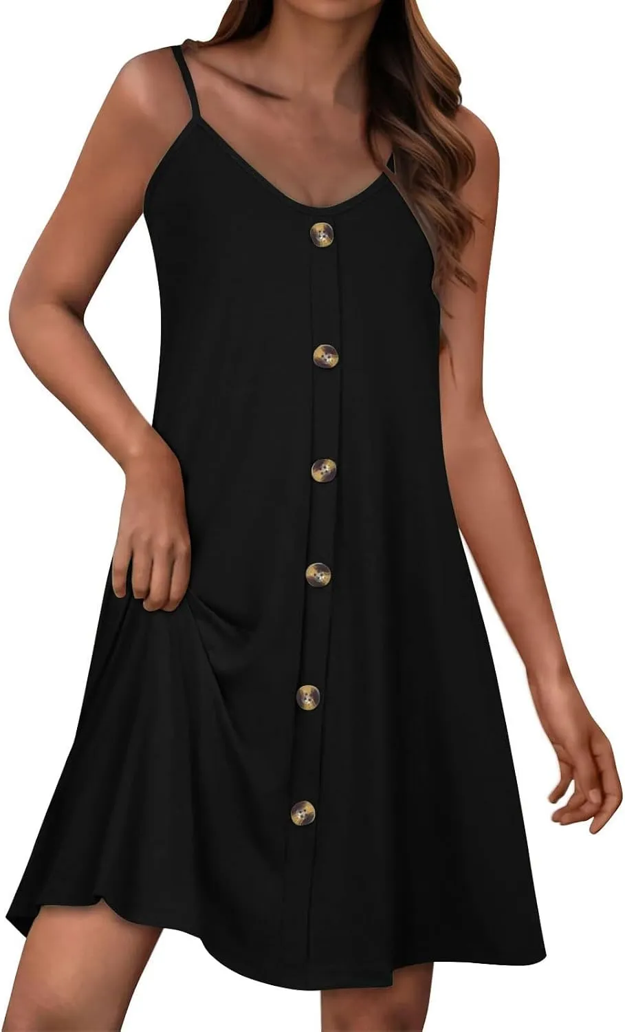 Summer Mini Dress for Women Spaghetti Strap Button Down Scoop Neck Sundress Bathing Suit Cover Ups with Pockets