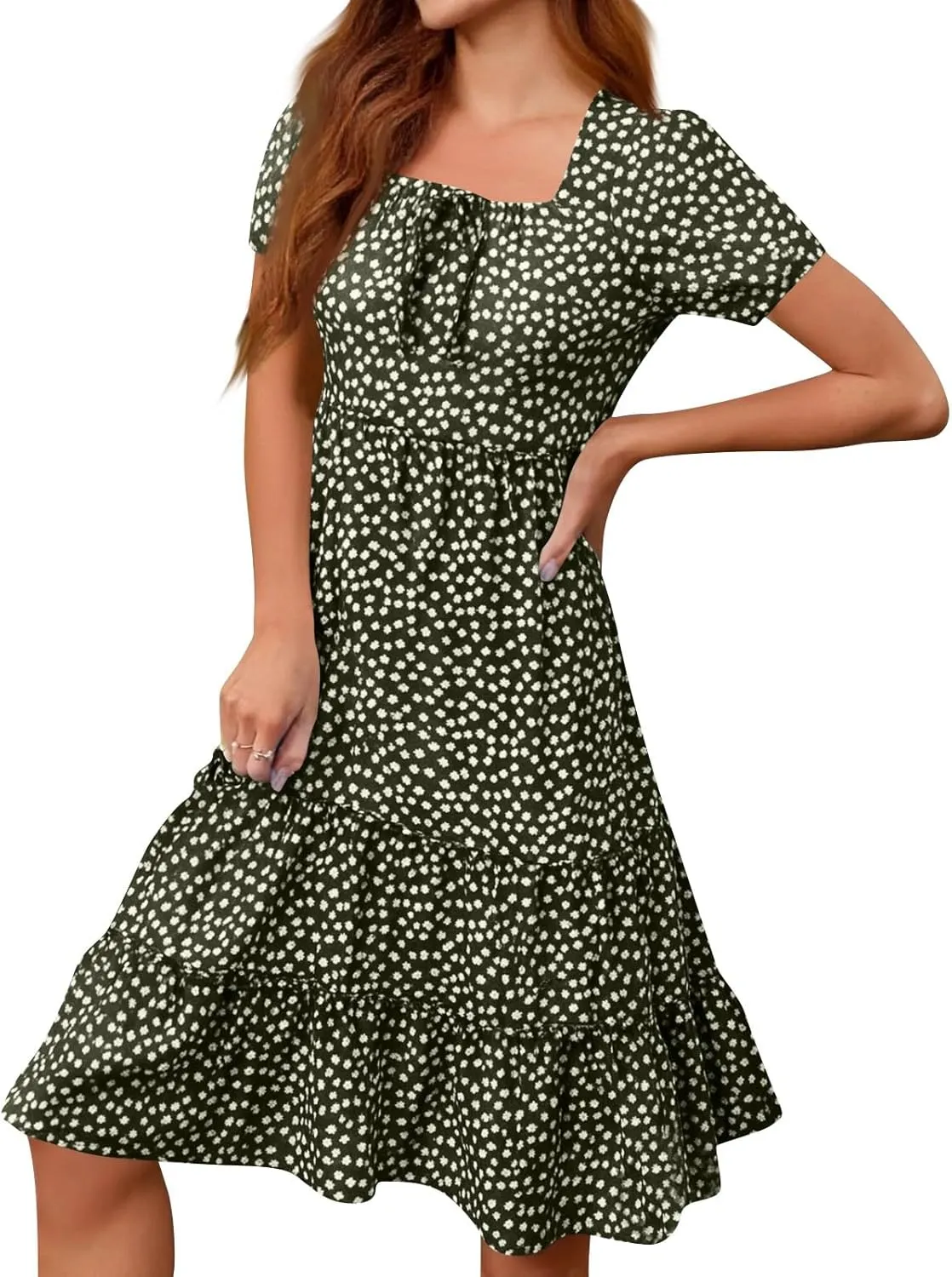 Sundresses for Women 2025 Casual Loose Trendy Short Sleeve Square Neck Floral Print Boho Beach Vacation Dress, S-2XL