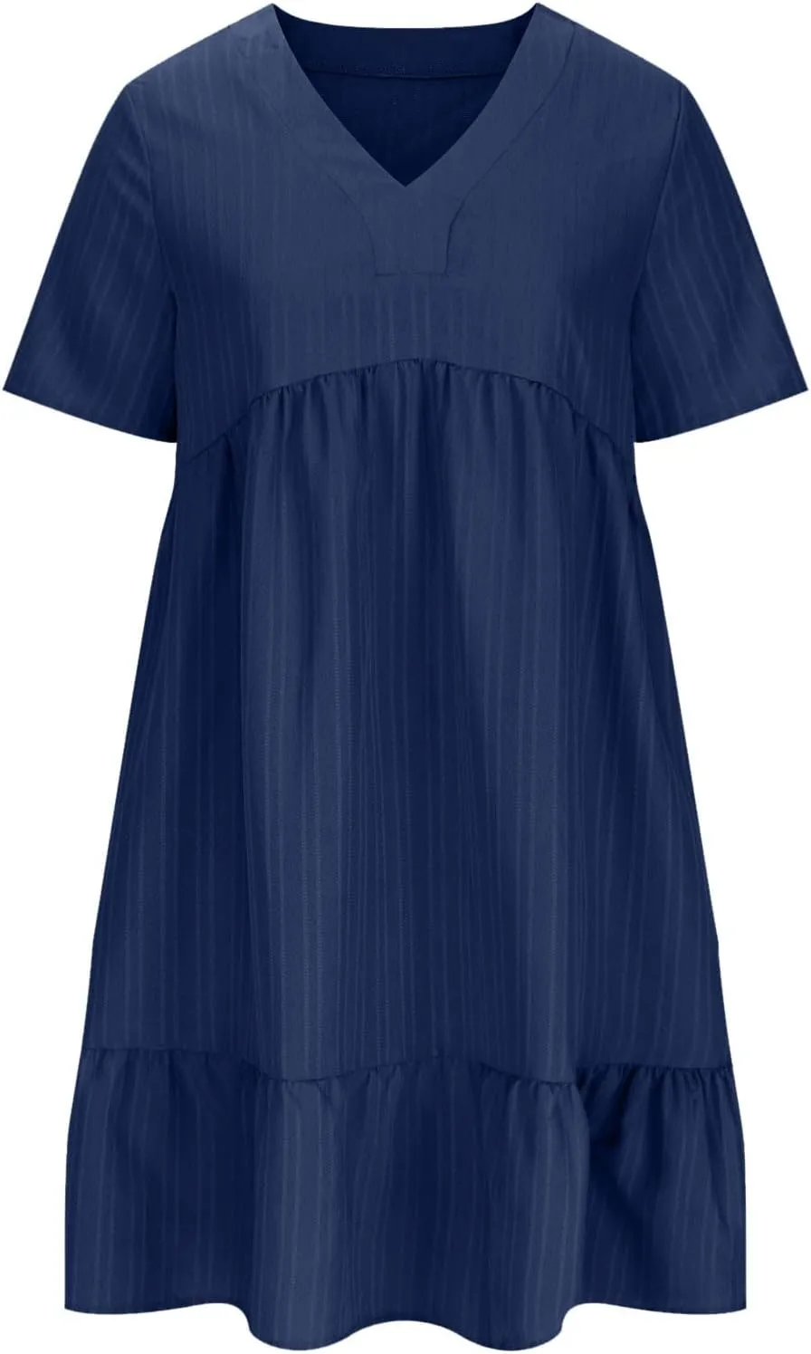 Sundresses for Women 2025 Short Sleeve Elegant Mini Dress Pleated Summer Casual Dresses Flowy V Neck Beach Dress
