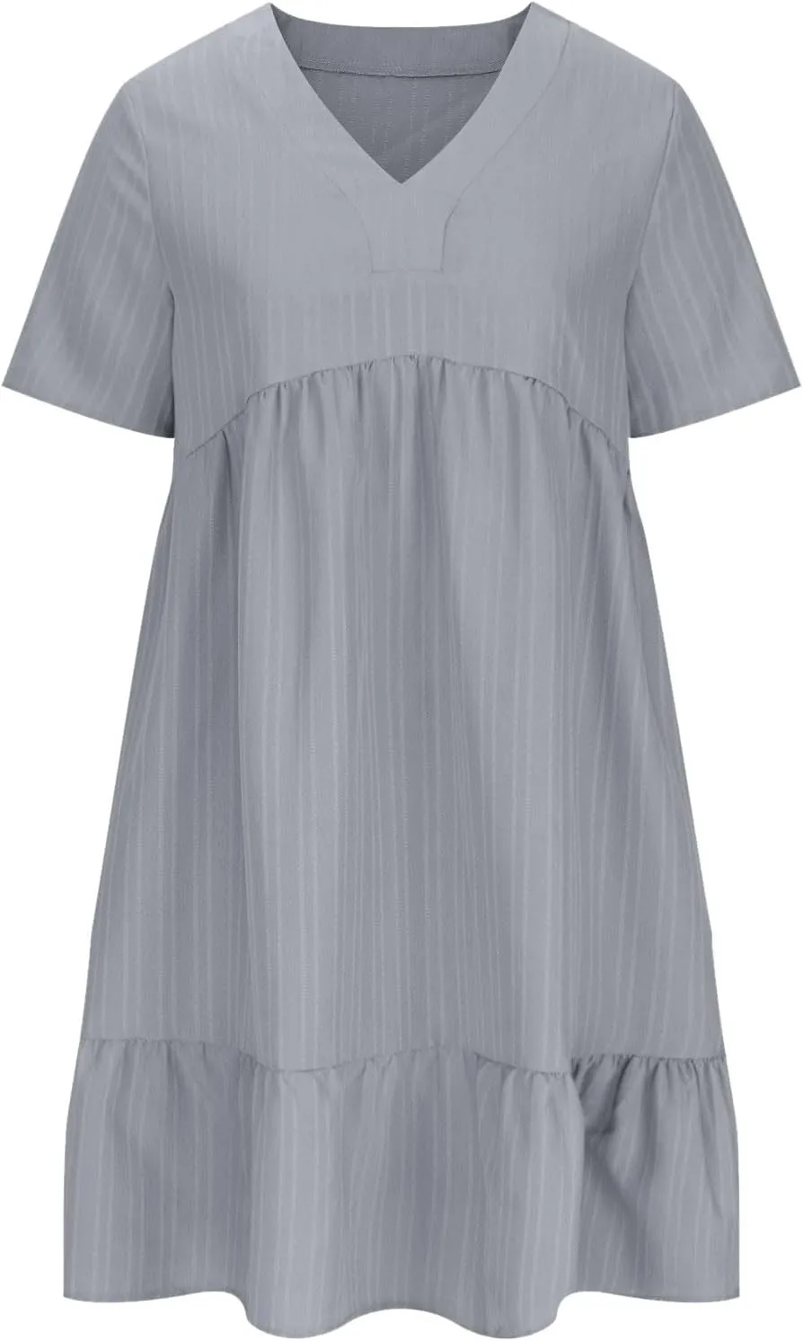 Sundresses for Women 2025 Short Sleeve Elegant Mini Dress Pleated Summer Casual Dresses Flowy V Neck Beach Dress
