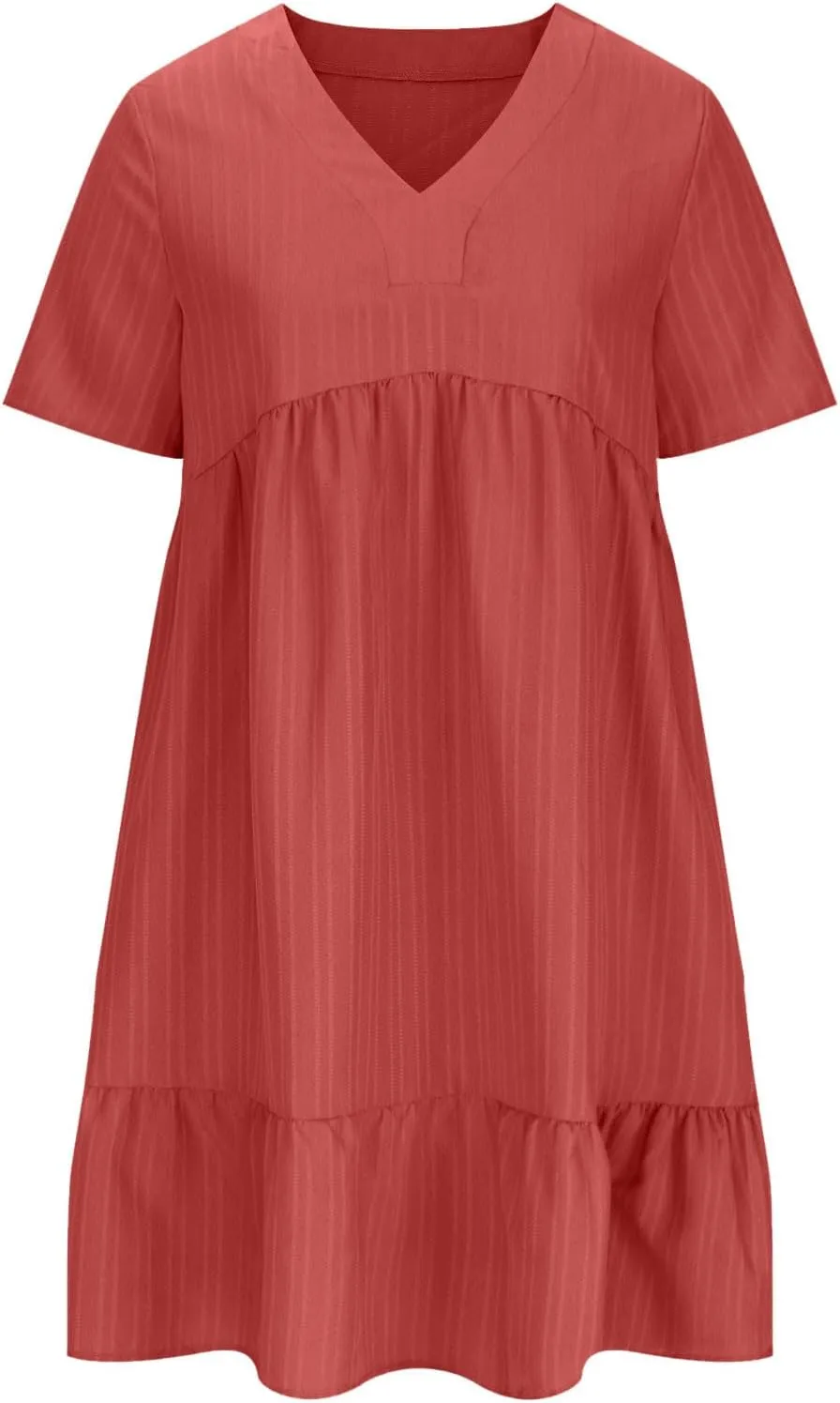 Sundresses for Women 2025 Short Sleeve Elegant Mini Dress Pleated Summer Casual Dresses Flowy V Neck Beach Dress