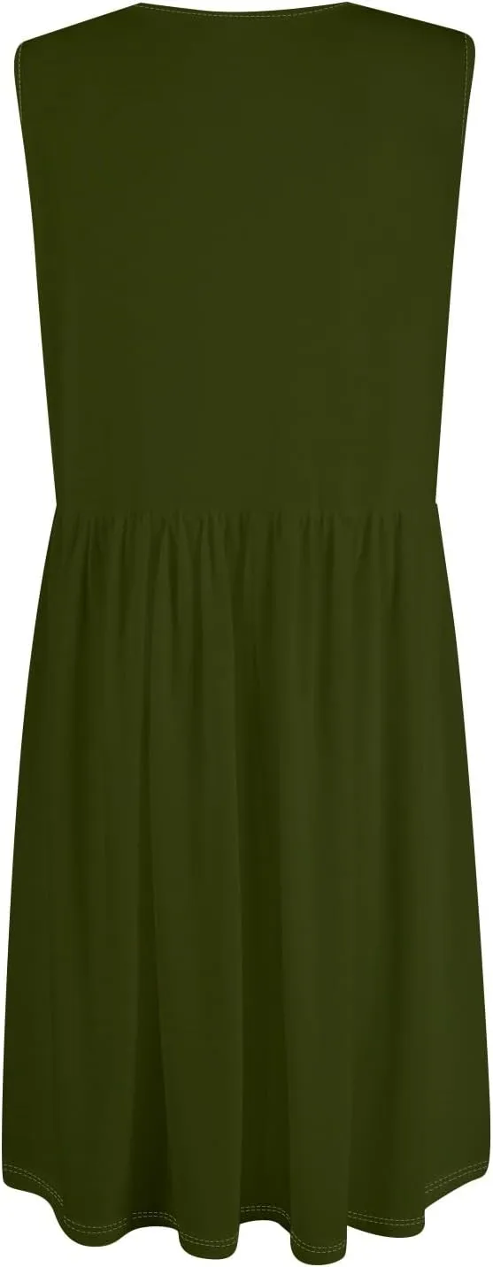 Sundresses for Women 2025 Sleeveless Midi Dress with Pockets V Neck Button Down Summer Dresses for Baech Vacation