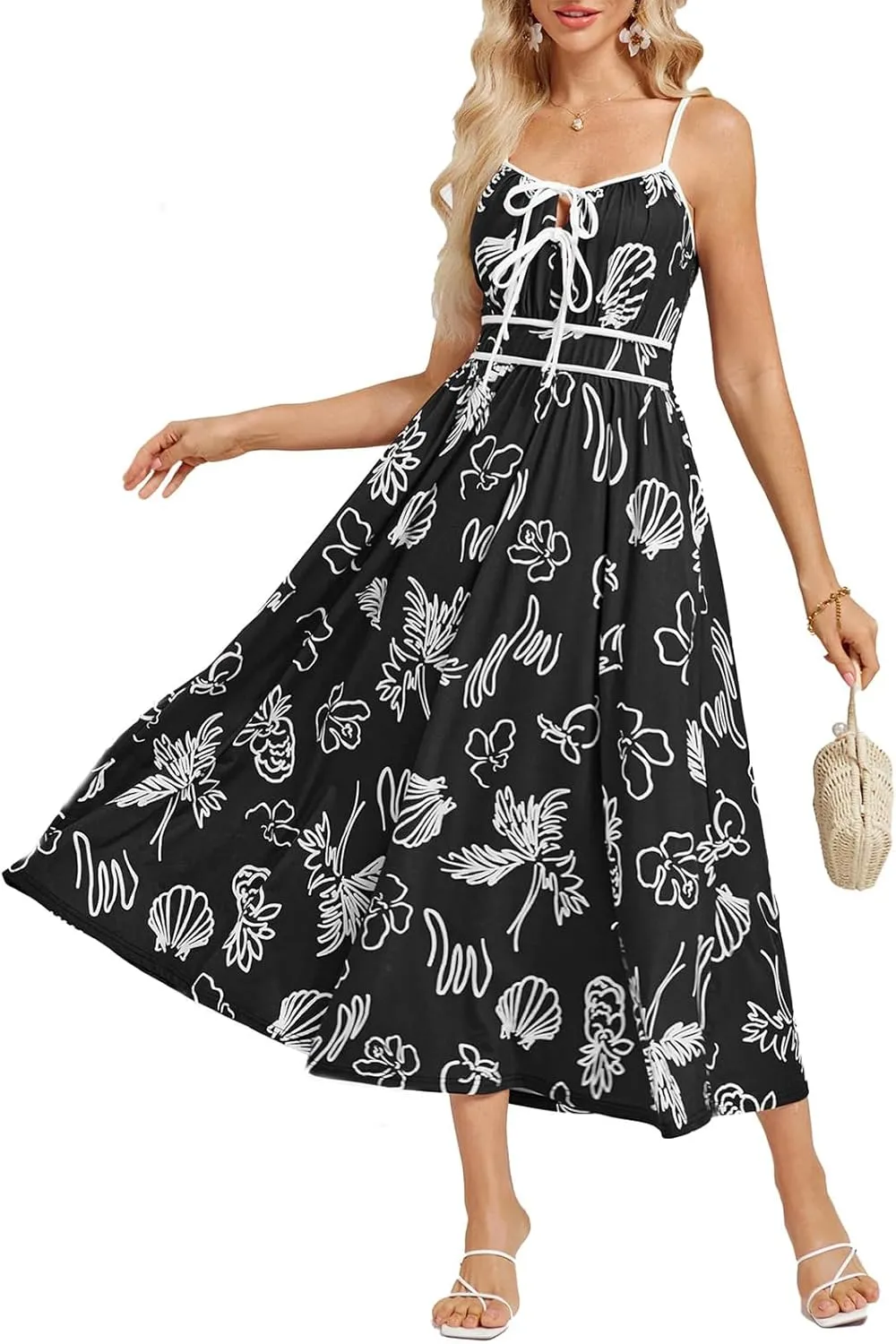 Sundresses for Women Summer Casual Sleeveless Floral Maxi Dresses Lace Up Corset Dress Boho Flowy Beach Dresses