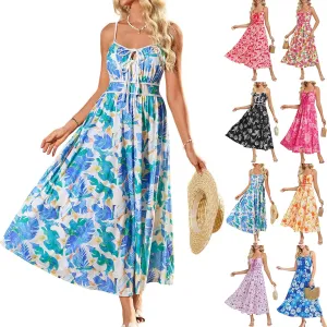 Sundresses for Women Summer Casual Sleeveless Floral Maxi Dresses Lace Up Corset Dress Boho Flowy Beach Dresses