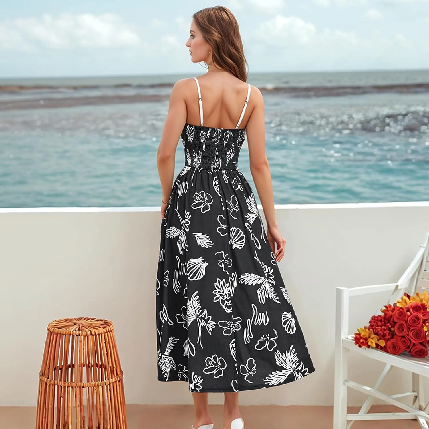 Sundresses for Women Summer Casual Sleeveless Floral Maxi Dresses Lace Up Corset Dress Boho Flowy Beach Dresses
