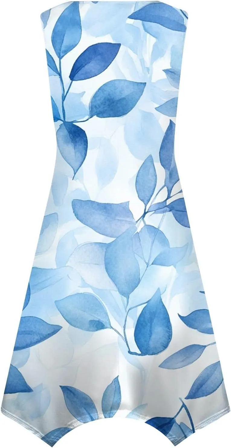 Sundresses for Women Summer Floral Sleeveless Tank Dress Flowy Swing Beach Vacation Garden Party Knee Length Dress