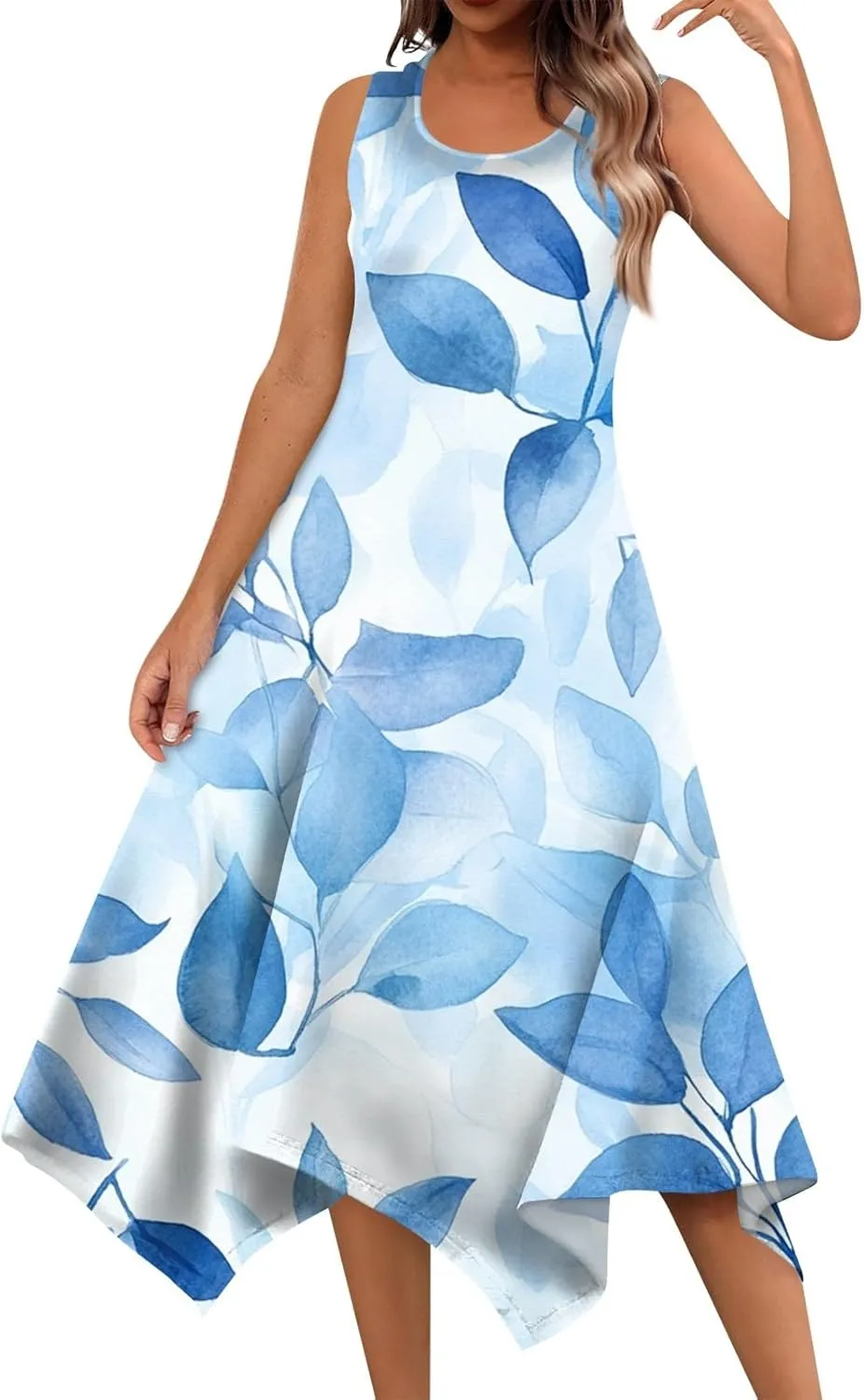 Sundresses for Women Summer Floral Sleeveless Tank Dress Flowy Swing Beach Vacation Garden Party Knee Length Dress