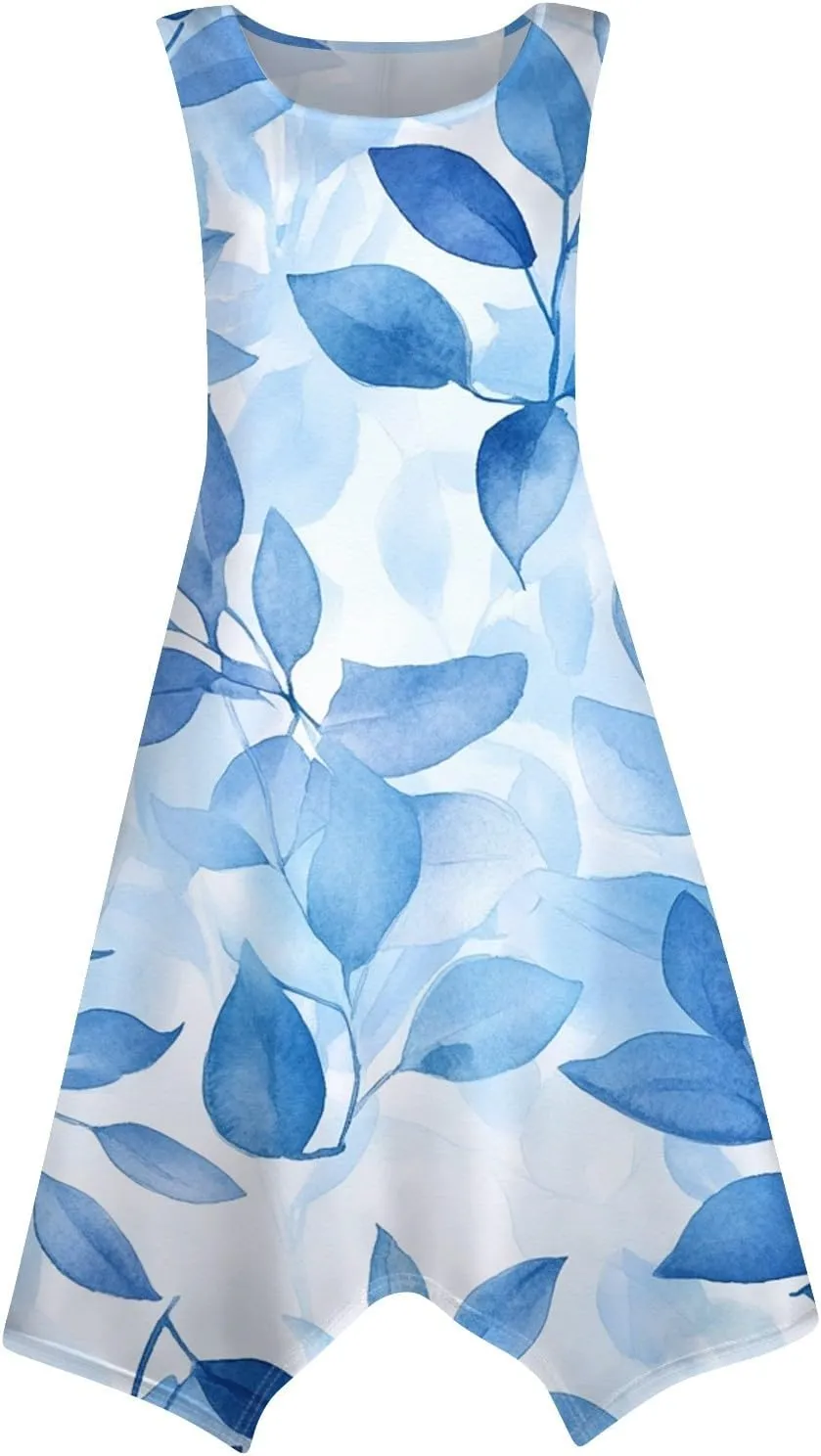 Sundresses for Women Summer Floral Sleeveless Tank Dress Flowy Swing Beach Vacation Garden Party Knee Length Dress