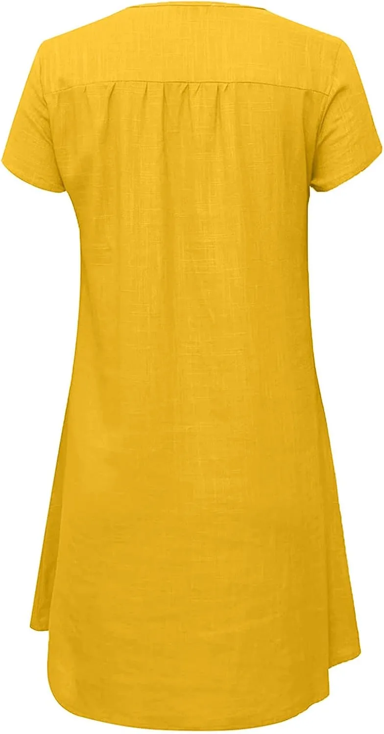 t Shirt Dresses for Women 2024 Cotton Linen Loose fit Knee Length Dresses Plus Size Short Sleeve Cover up Dresses