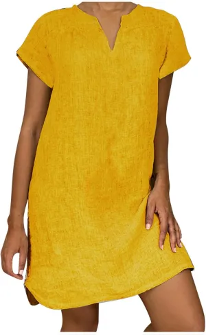 t Shirt Dresses for Women 2024 Cotton Linen Loose fit Knee Length Dresses Plus Size Short Sleeve Cover up Dresses