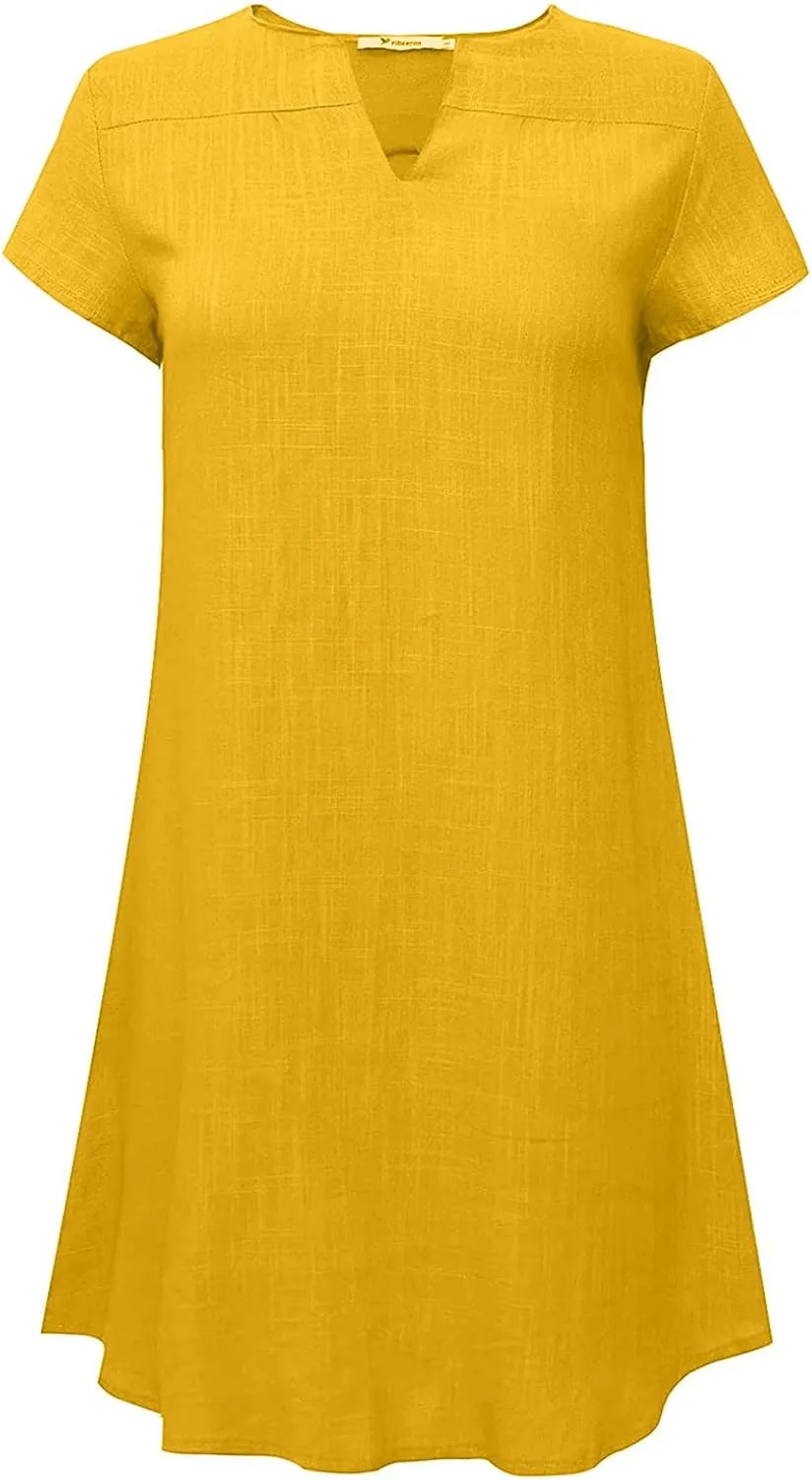 t Shirt Dresses for Women 2024 Cotton Linen Loose fit Knee Length Dresses Plus Size Short Sleeve Cover up Dresses