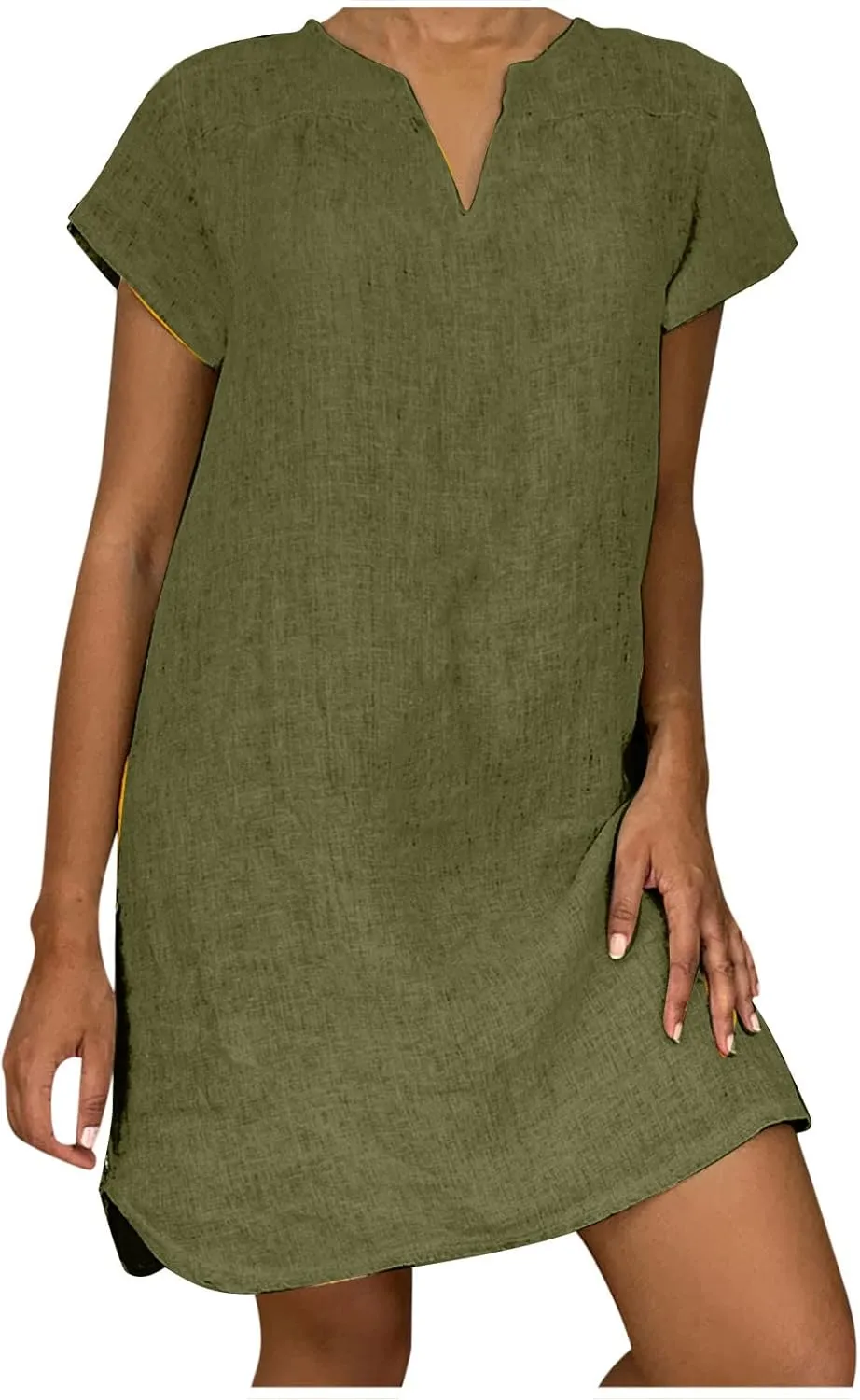 t Shirt Dresses for Women 2024 Cotton Linen Loose fit Knee Length Dresses Plus Size Short Sleeve Cover up Dresses