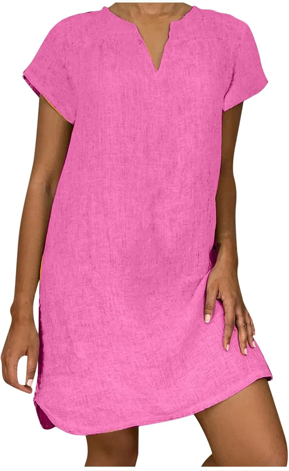 t Shirt Dresses for Women 2024 Cotton Linen Loose fit Knee Length Dresses Plus Size Short Sleeve Cover up Dresses