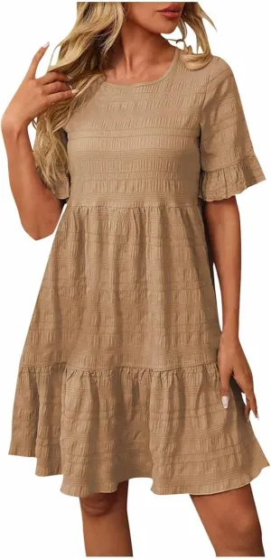 TANGNADE Womens Summer Dresses Beach Casual Loose Tshirt Ruffle Short Sleeve Flowy Cute Sundresses Vacation