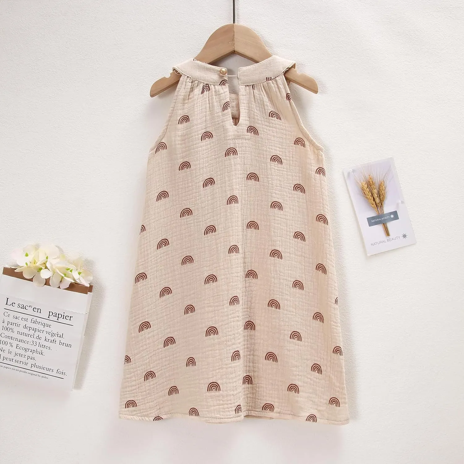 Toddler Baby Girl Cotton Linen Dress Sleeveless Bowknot Rainbow A-Line Dresses Kid Casual Beach Sundress