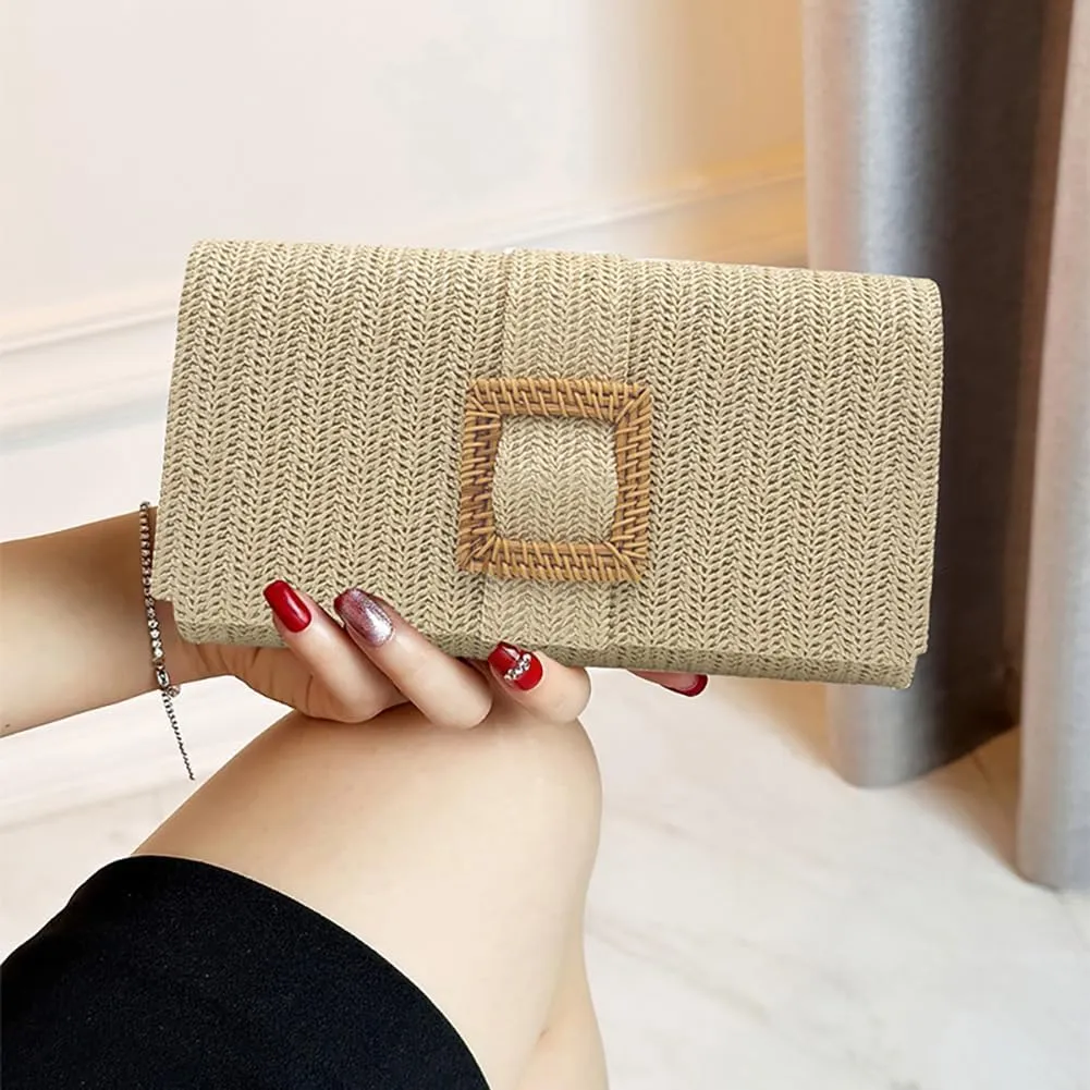 Trendy Straw Evening Bags for Women Woven Purse Straw Summer Beach Clutch Purse Crossbody Handbag Party Travel
