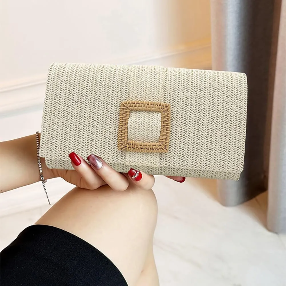 Trendy Straw Evening Bags for Women Woven Purse Straw Summer Beach Clutch Purse Crossbody Handbag Party Travel