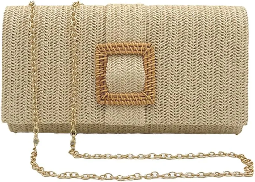 Trendy Straw Evening Bags for Women Woven Purse Straw Summer Beach Clutch Purse Crossbody Handbag Party Travel