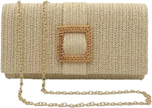 Trendy Straw Evening Bags for Women Woven Purse Straw Summer Beach Clutch Purse Crossbody Handbag Party Travel