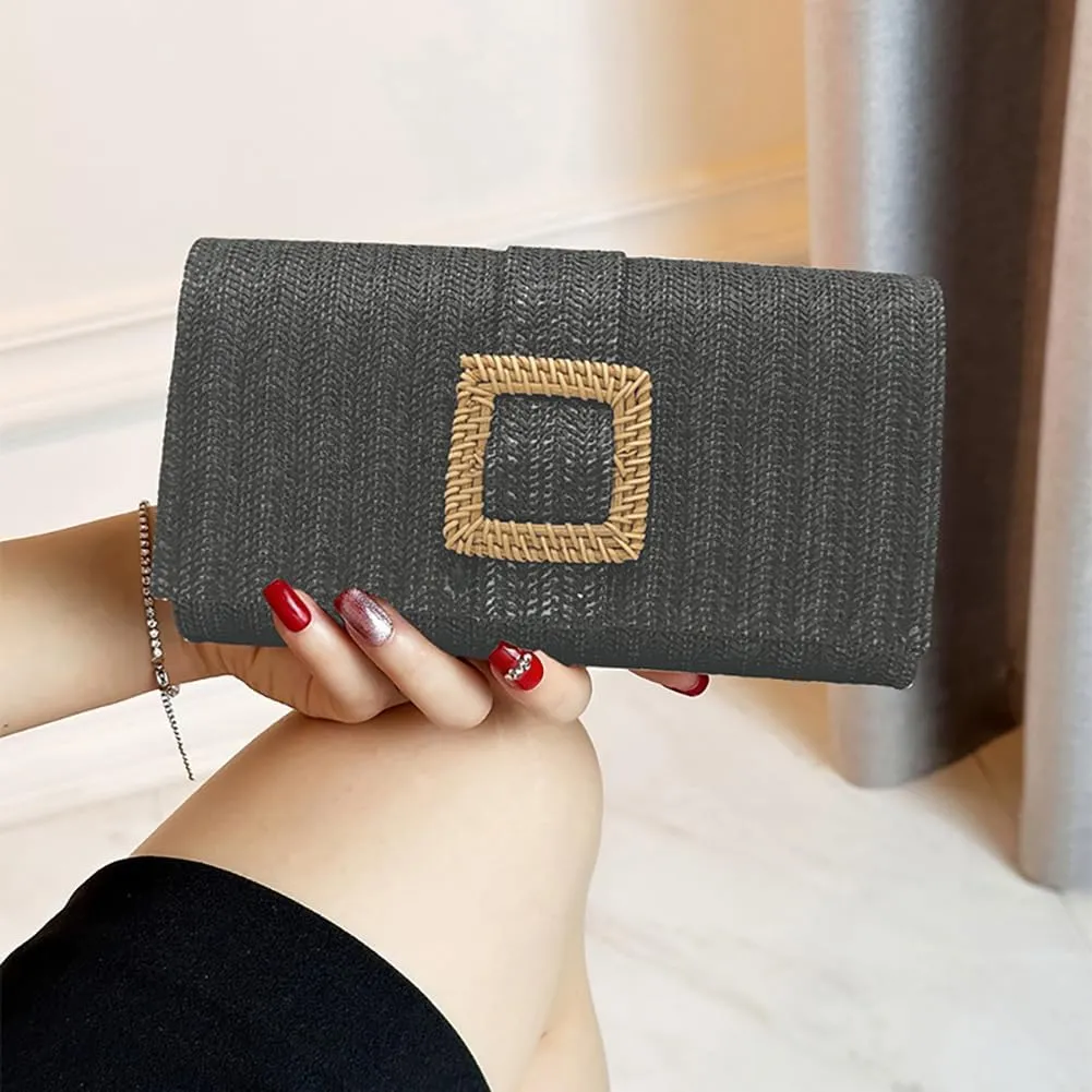 Trendy Straw Evening Bags for Women Woven Purse Straw Summer Beach Clutch Purse Crossbody Handbag Party Travel