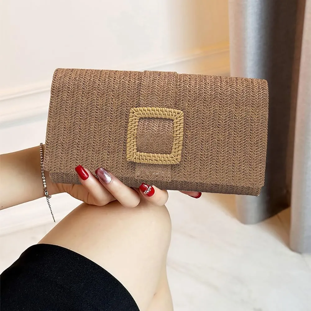 Trendy Straw Evening Bags for Women Woven Purse Straw Summer Beach Clutch Purse Crossbody Handbag Party Travel